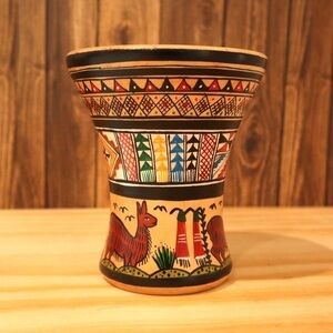 Wooden "Kero" Handpainted Inca Desing Vase 5.25"‎ Tall